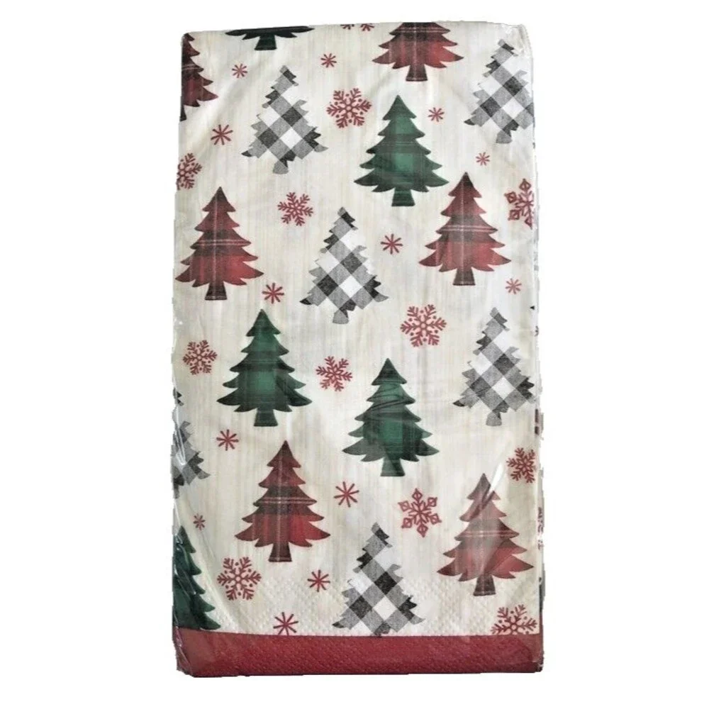 Christmas Tree Paper Napkins Towels Buffet Buffalo Check Homespun Holiday 40 CT